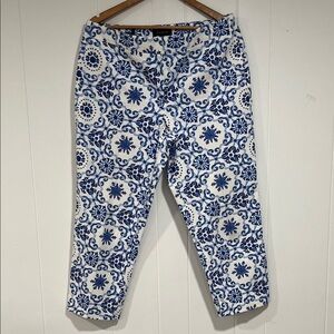 Talbots Elegant Blue and White Cropped Pants